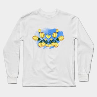 Yellow tulips and yellow-blue heart. Ukraine Long Sleeve T-Shirt